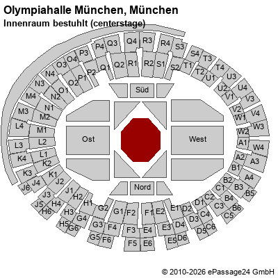 Saalplan Olympiahalle M&uuml;nchen, M&uuml;nchen, Deutschland, Innenraum bestuhlt (centerstage)