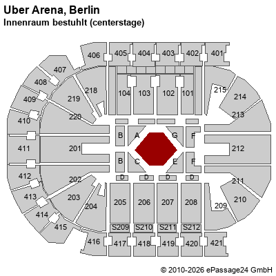 Saalplan Uber Arena, Berlin, Deutschland, Innenraum bestuhlt (centerstage)
