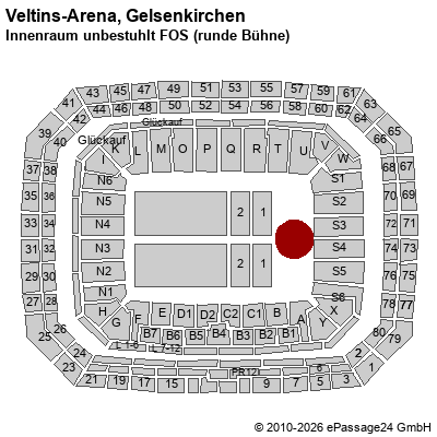 Saalplan Veltins-Arena, Gelsenkirchen, Deutschland, Innenraum unbestuhlt FOS (runde B&uuml;hne)