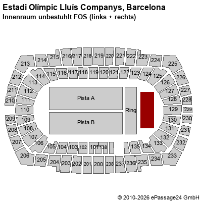 Saalplan Estadi Ol&iacute;mpic Llu&iacute;s Companys, Barcelona, Spanien, Innenraum unbestuhlt FOS (links + rechts)