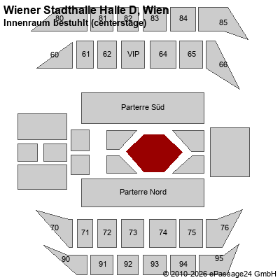 Saalplan Wiener Stadthalle Halle D, Wien, &Ouml;sterreich, Innenraum bestuhlt (centerstage)