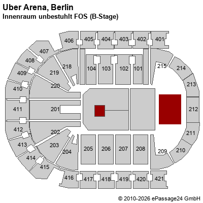 Saalplan Uber Arena, Berlin, Deutschland, Innenraum unbestuhlt FOS (B-Stage)