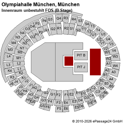 Saalplan Olympiahalle M&uuml;nchen, M&uuml;nchen, Deutschland, Innenraum unbestuhlt FOS (B-Stage)