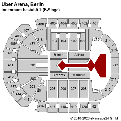 Saalplan Uber Arena, Berlin, Deutschland, Innenraum bestuhlt 2 (B-Stage) 