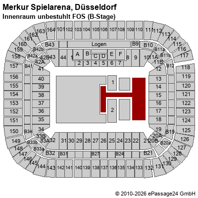 Saalplan Merkur Spielarena, D&uuml;sseldorf, Deutschland, Innenraum unbestuhlt FOS (B-Stage)