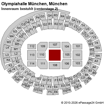 Saalplan Olympiahalle M&uuml;nchen, M&uuml;nchen, Deutschland, Innenraum bestuhlt (centerstage 2)