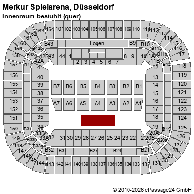 Saalplan Merkur Spielarena, D&uuml;sseldorf, Deutschland, Innenraum bestuhlt (quer)