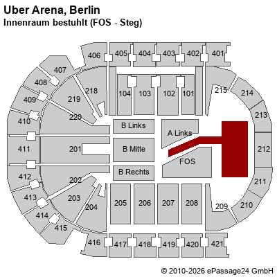 Saalplan Uber Arena, Berlin, Deutschland, Innenraum bestuhlt (FOS - Steg)