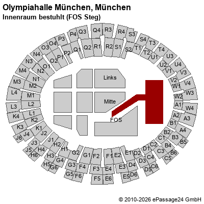 Saalplan Olympiahalle M&uuml;nchen, M&uuml;nchen, Deutschland, Innenraum bestuhlt (FOS Steg)