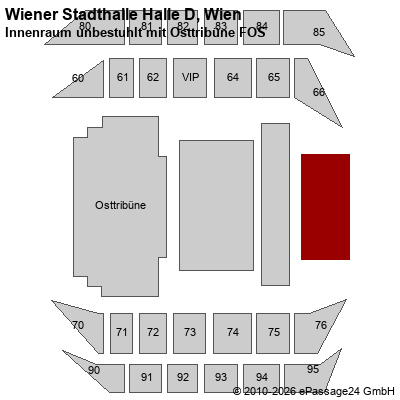 Saalplan Wiener Stadthalle Halle D, Wien, &Ouml;sterreich, Innenraum unbestuhlt mit Osttrib&uuml;ne FOS