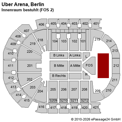 Saalplan Uber Arena, Berlin, Deutschland, Innenraum bestuhlt (FOS 2)