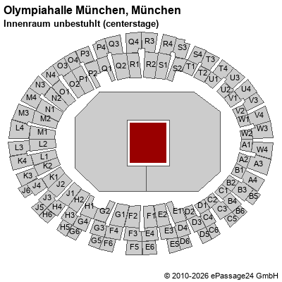 Saalplan Olympiahalle M&uuml;nchen, M&uuml;nchen, Deutschland, Innenraum unbestuhlt (centerstage)