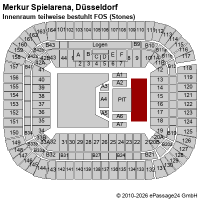 Saalplan Merkur Spielarena, D&uuml;sseldorf, Deutschland, Innenraum teilweise bestuhlt FOS (Stones)