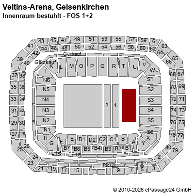 Saalplan Veltins-Arena, Gelsenkirchen, Deutschland, Innenraum bestuhlt - FOS 1+2