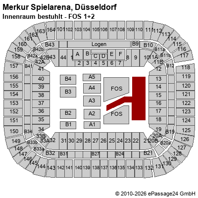 Saalplan Merkur Spielarena, D&uuml;sseldorf, Deutschland, Innenraum bestuhlt - FOS 1+2