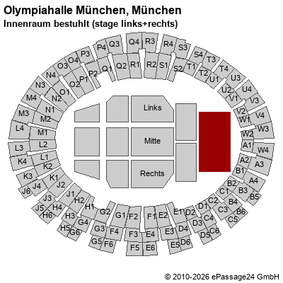 Saalplan Olympiahalle M&uuml;nchen, M&uuml;nchen, Deutschland, Innenraum bestuhlt (stage links+rechts)