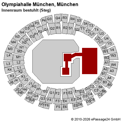 Saalplan Olympiahalle M&uuml;nchen, M&uuml;nchen, Deutschland, Innenraum bestuhlt (Steg)