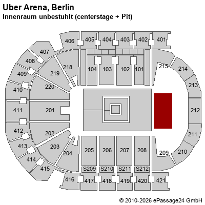 Saalplan Uber Arena, Berlin, Deutschland, Innenraum unbestuhlt (centerstage + Pit)