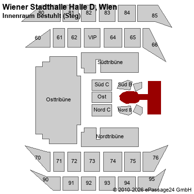 Saalplan Wiener Stadthalle Halle D, Wien, &Ouml;sterreich, Innenraum bestuhlt (Steg)