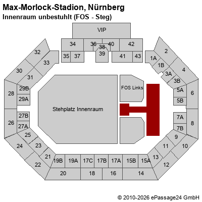 Saalplan Max-Morlock-Stadion, N&uuml;rnberg, Deutschland, Innenraum unbestuhlt (FOS - Steg)