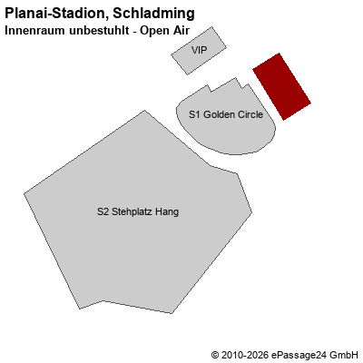Saalplan Planai-Stadion, Schladming, &Ouml;sterreich, Innenraum unbestuhlt - Open Air