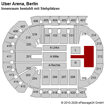 Saalplan Uber Arena, Berlin, Deutschland, Innenraum bestuhlt mit Stehpl&auml;tzen