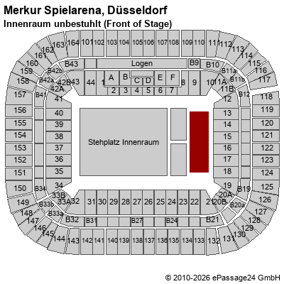 Saalplan Merkur Spielarena, D&uuml;sseldorf, Deutschland, Innenraum unbestuhlt (Front of Stage)