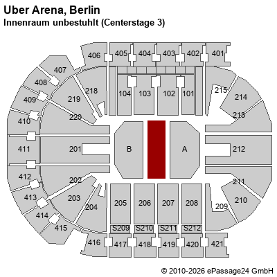 Saalplan Uber Arena, Berlin, Deutschland, Innenraum unbestuhlt (Centerstage 3)