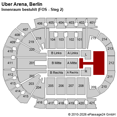 Saalplan Uber Arena, Berlin, Deutschland, Innenraum bestuhlt (FOS - Steg 2)