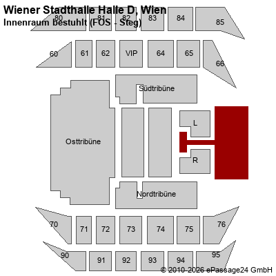 Saalplan Wiener Stadthalle Halle D, Wien, &Ouml;sterreich, Innenraum bestuhlt (FOS - Steg)