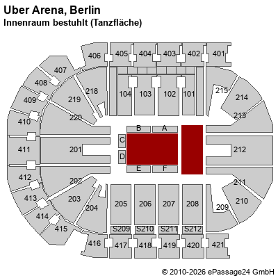 Saalplan Uber Arena, Berlin, Deutschland, Innenraum bestuhlt (Tanzfl&auml;che)