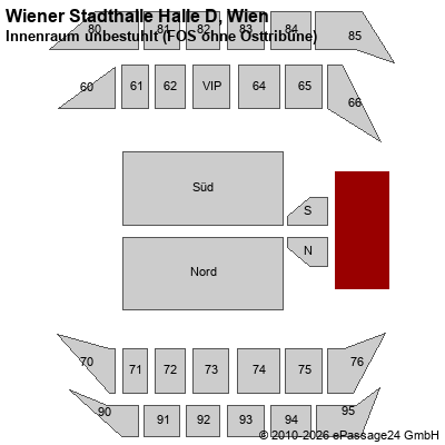 Saalplan Wiener Stadthalle Halle D, Wien, &Ouml;sterreich, Innenraum unbestuhlt (FOS ohne Osttrib&uuml;ne)