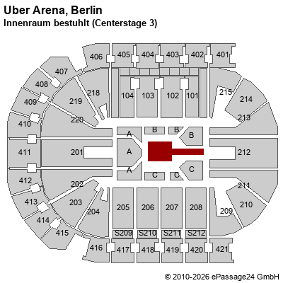Saalplan Uber Arena, Berlin, Deutschland, Innenraum bestuhlt (Centerstage 3)