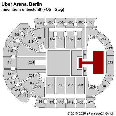 Saalplan Uber Arena, Berlin, Deutschland, Innenraum unbestuhlt (FOS - Steg)