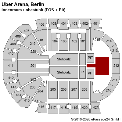 Saalplan Uber Arena, Berlin, Deutschland, Innenraum unbestuhlt (FOS + Pit)