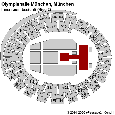 Saalplan Olympiahalle M&uuml;nchen, M&uuml;nchen, Deutschland, Innenraum bestuhlt (Steg 2)