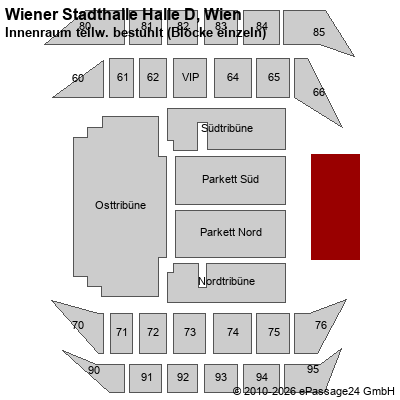 Saalplan Wiener Stadthalle Halle D, Wien, &Ouml;sterreich, Innenraum teilw. bestuhlt (Bl&ouml;cke einzeln)