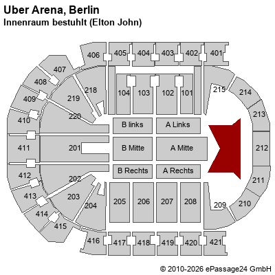 Saalplan Uber Arena, Berlin, Deutschland, Innenraum bestuhlt (Elton John)