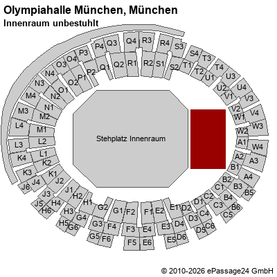 Saalplan Olympiahalle M&uuml;nchen, M&uuml;nchen, Deutschland, Innenraum unbestuhlt