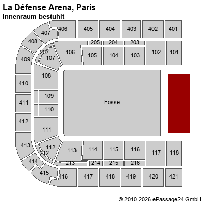 Saalplan La D&eacute;fense Arena, Paris, Frankreich, Innenraum bestuhlt