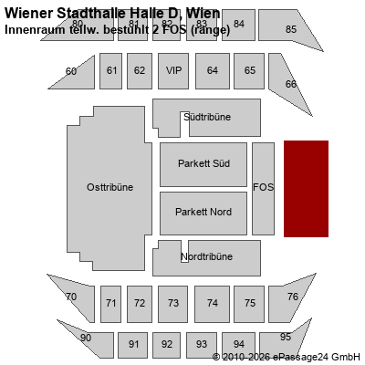 Saalplan Wiener Stadthalle Halle D, Wien, &Ouml;sterreich, Innenraum teilw. bestuhlt 2 FOS (r&auml;nge)