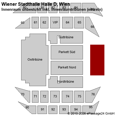 Saalplan Wiener Stadthalle Halle D, Wien, &Ouml;sterreich, Innenraum unbestuhlt inkl. Innenraumtrib&uuml;nen (einzeln)