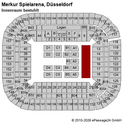 Saalplan Merkur Spielarena, D&uuml;sseldorf, Deutschland, Innenraum bestuhlt