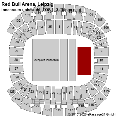 Saalplan Red Bull Arena, Leipzig, Deutschland, Innenraum unbestuhlt FOS 1+2 (R&auml;nge neu)