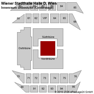 Saalplan Wiener Stadthalle Halle D, Wien, &Ouml;sterreich, Innenraum unbestuhlt (Centerstage)