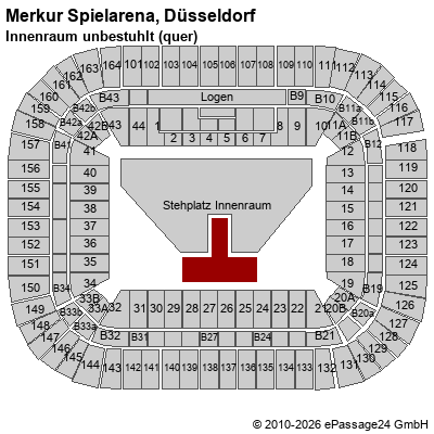 Saalplan Merkur Spielarena, D&uuml;sseldorf, Deutschland, Innenraum unbestuhlt (quer)