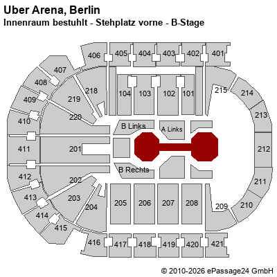Saalplan Uber Arena, Berlin, Deutschland, Innenraum bestuhlt - Stehplatz vorne - B-Stage