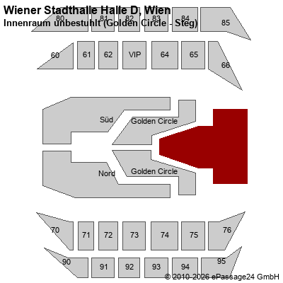 Saalplan Wiener Stadthalle Halle D, Wien, &Ouml;sterreich, Innenraum unbestuhlt (Golden Circle - Steg)