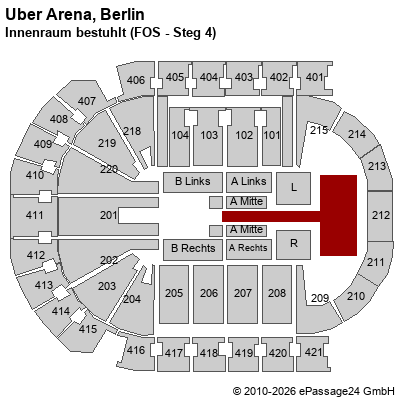 Saalplan Uber Arena, Berlin, Deutschland, Innenraum bestuhlt (FOS - Steg 4)