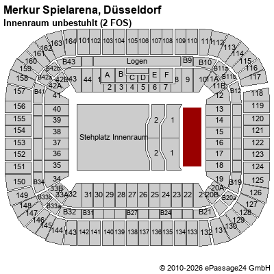 Saalplan Merkur Spielarena, D&uuml;sseldorf, Deutschland, Innenraum unbestuhlt (2 FOS)